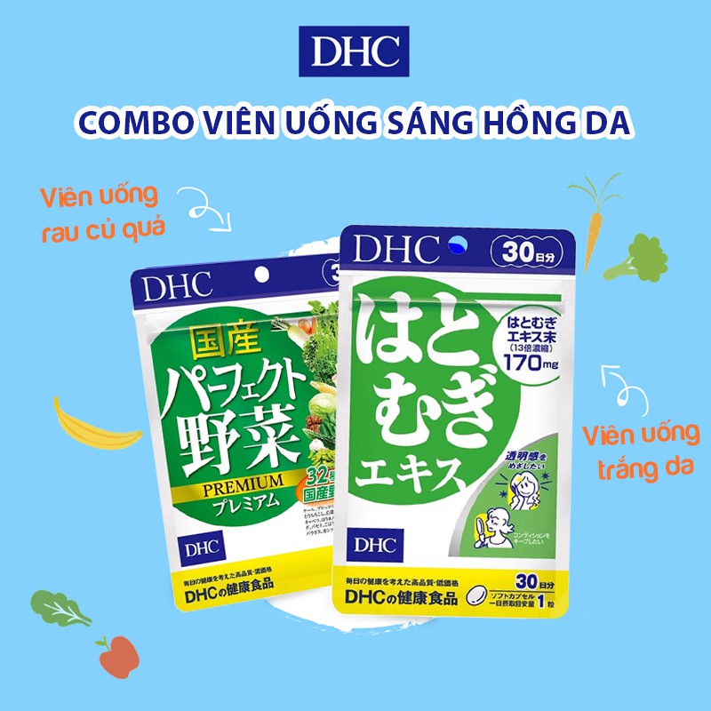 Combo Viên uống rau củ và Viên uống trắng da DHC Nhật Bản SÁNG HỒNG DA gói 30 ngày TM-DHC-CB4