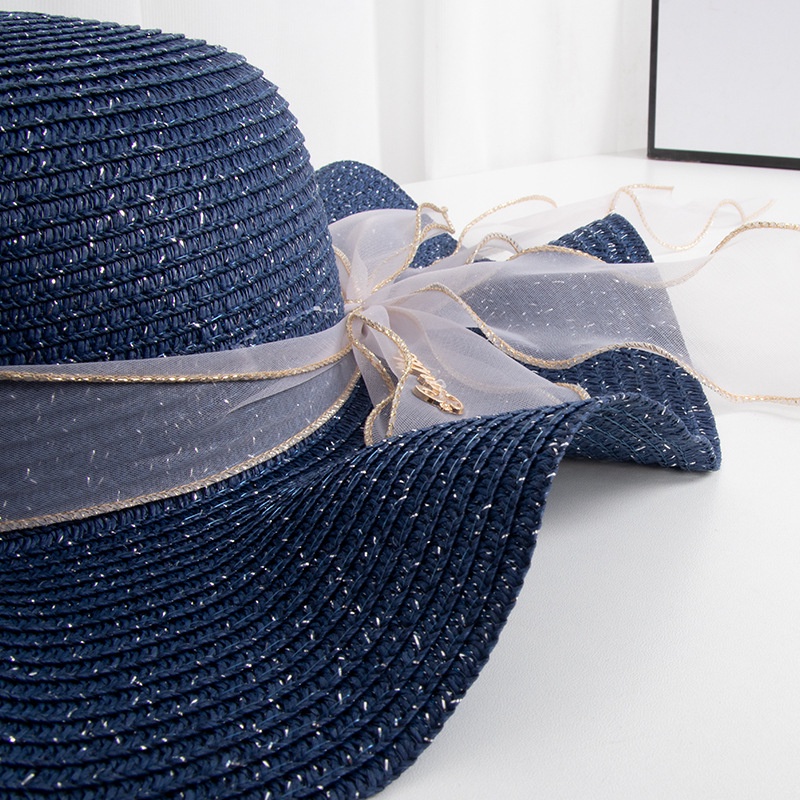 【FOX】 ✨ Mũ chống nắng đi biển kiểu mới, mũ rơm nữ mùa hè, mũ đi biển ngoài trời có sóng, mũ ruy băng nơ, mũ che nắng vành lớn✨