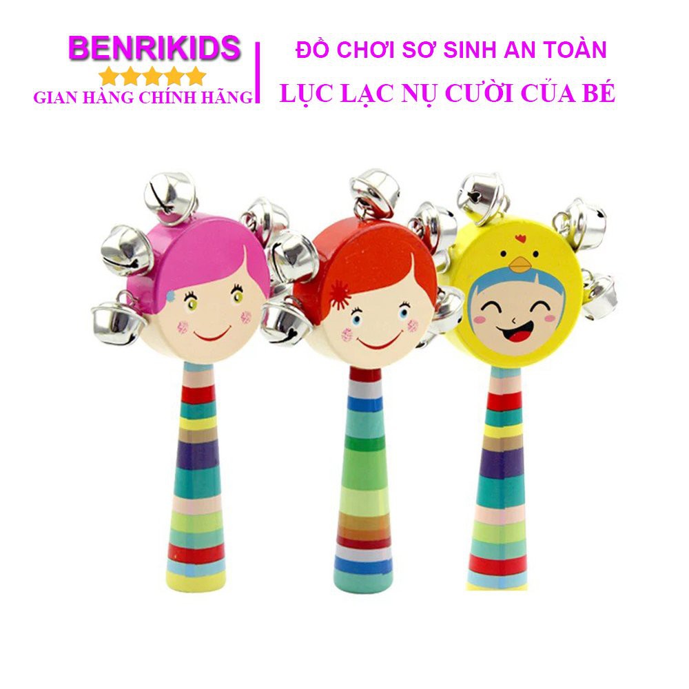 Đồ Chơi Lục Lạc Tay Cầm Cầu Vồng Bằng Gỗ Benrikids Hình Em Bé Có Gắn Chuông Xinh Xắn Cho Bé