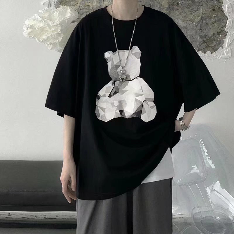 Áo Thun Tay Ngắn In Hình Gấu Hoạt Hình Size M-5XL Phong Cách Hàn Quốc Cho Nam