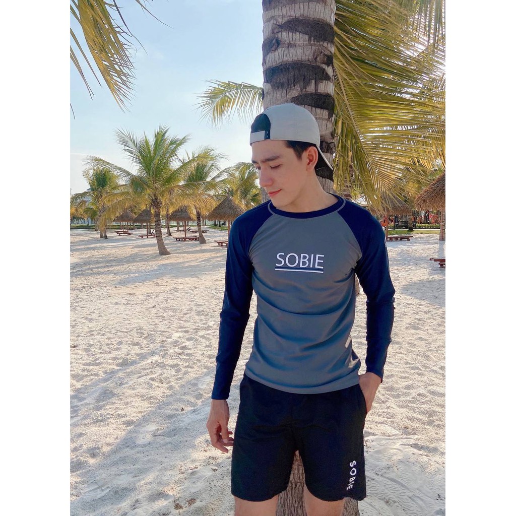 Áo Bơi Nam Tay Dài Grey Navy | BigBuy360 - bigbuy360.vn