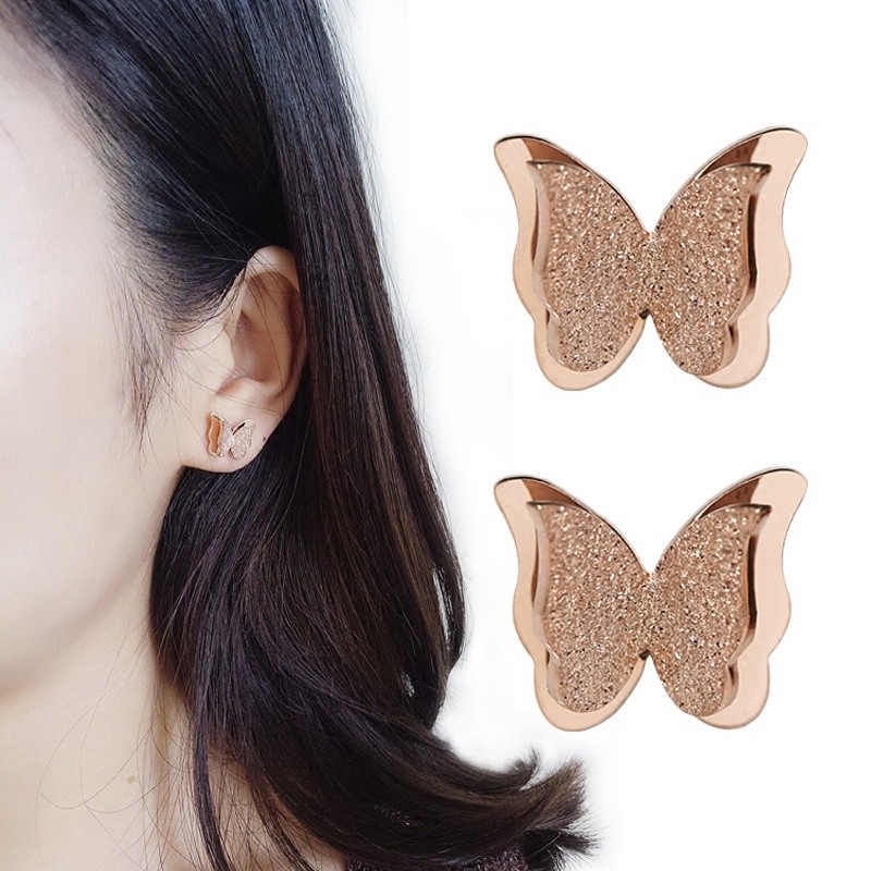 Đôi khuyên tai nữ kiểu bằng kim loại kiểu bướm đầy đáng yêu