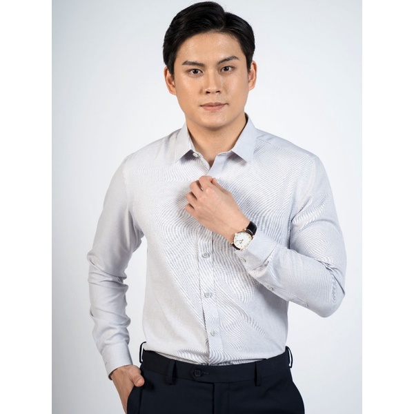 Áo Sơ Mi Nam Tay Dài Owen AS22727DT Màu Xám Nhạt Dáng Slim Fit Chất Liệu Vải Cafe Cao Cấp