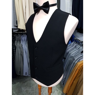 Áo gile nam ôm body màu đen chất vải mềm mịn + nơ đen