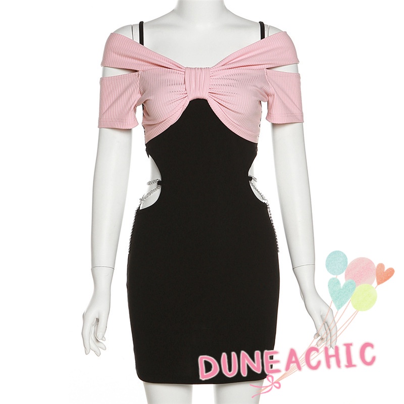 Đầm Tay Ngắn Phối Dây Xích Cá Tính Cho Nữ