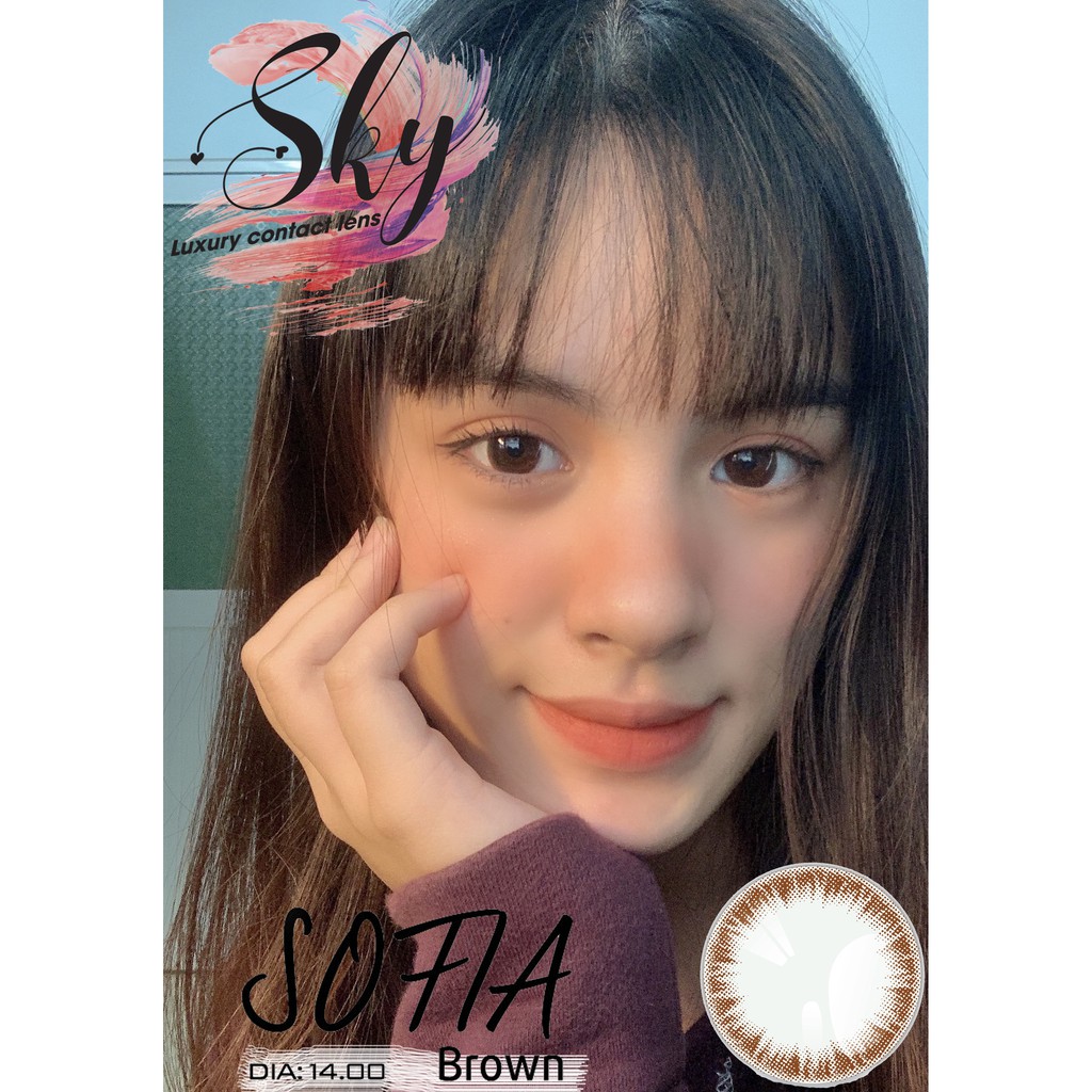 Kính áp tròng Sky Lens -Sofia Choco 0-6 Độ-Made in Korea Chính Hãng Dia14.00