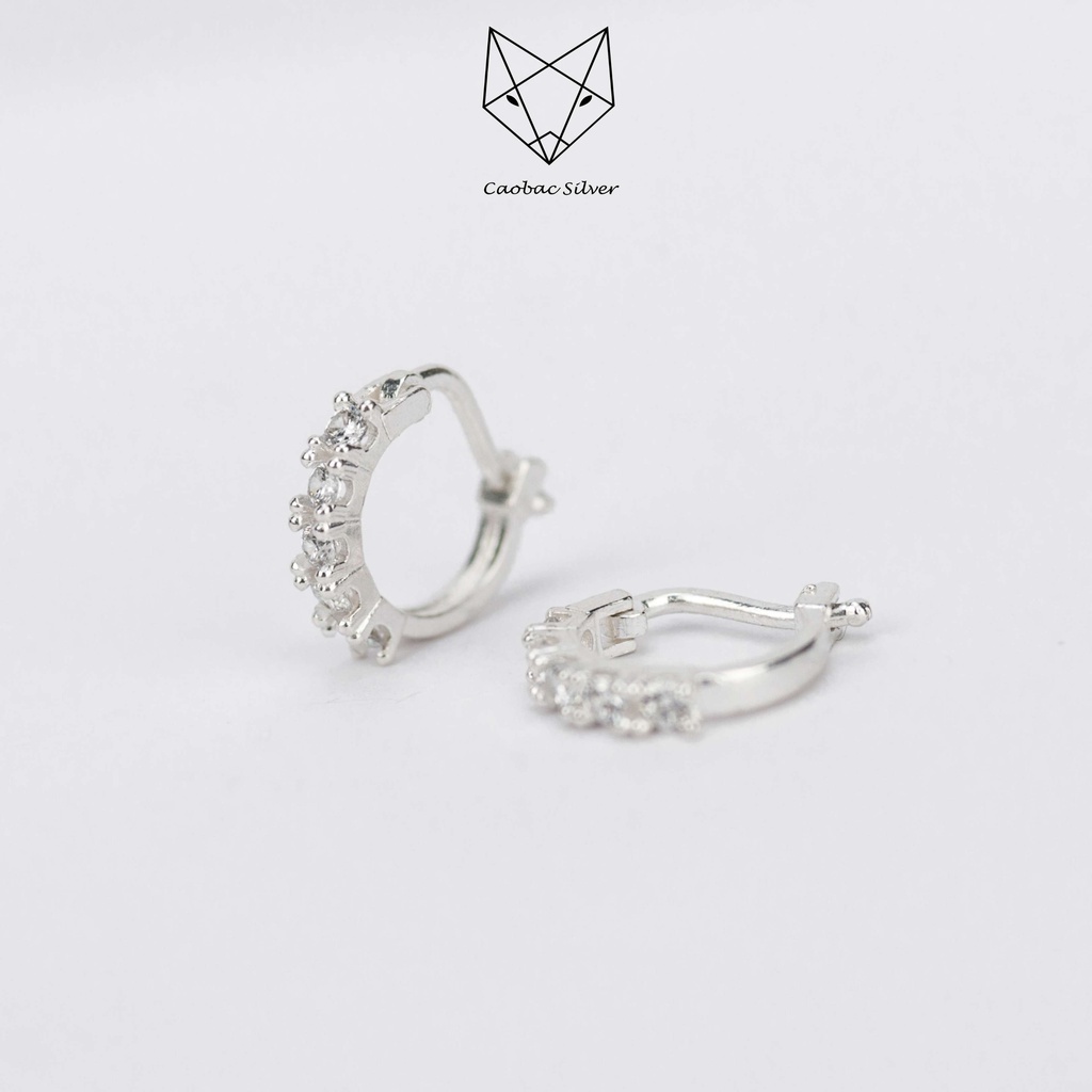 Khuyên Tai Bạc Ta CaoBac Silver Cho Nữ Vòng Tròn Đính Đá Lấp Lánh Thiết Kế Một Hàng Đá Nổi