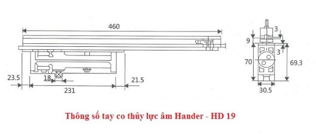 Tay co thủy lực Âm Cửa Hander