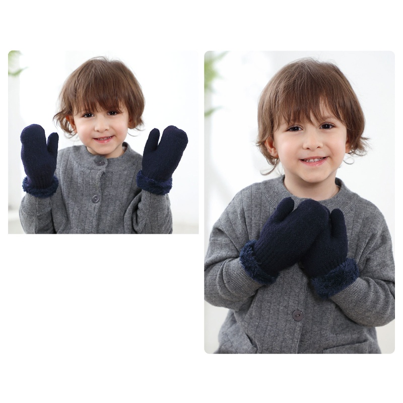 Găng Tay Len Dày Dặn Màu Sắc Trung Tính Thời Trang Mùa Đông Cho Bé