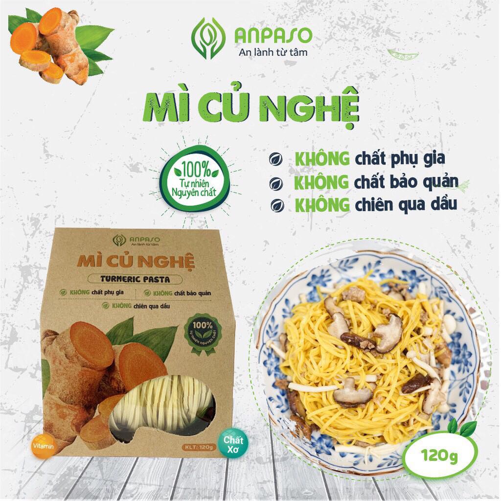 Mì củ nghệ hữu cơ Anpaso 120gr, mỳ rau củ organic giảm cân eat clean