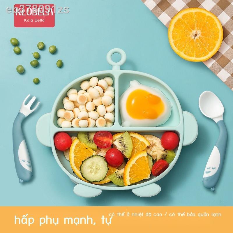 ❃Đĩa ăn cho bé ngăn trẻ em phim hoạt hình thìa silicone thức bổ sung học tập đũa bộ đồ
