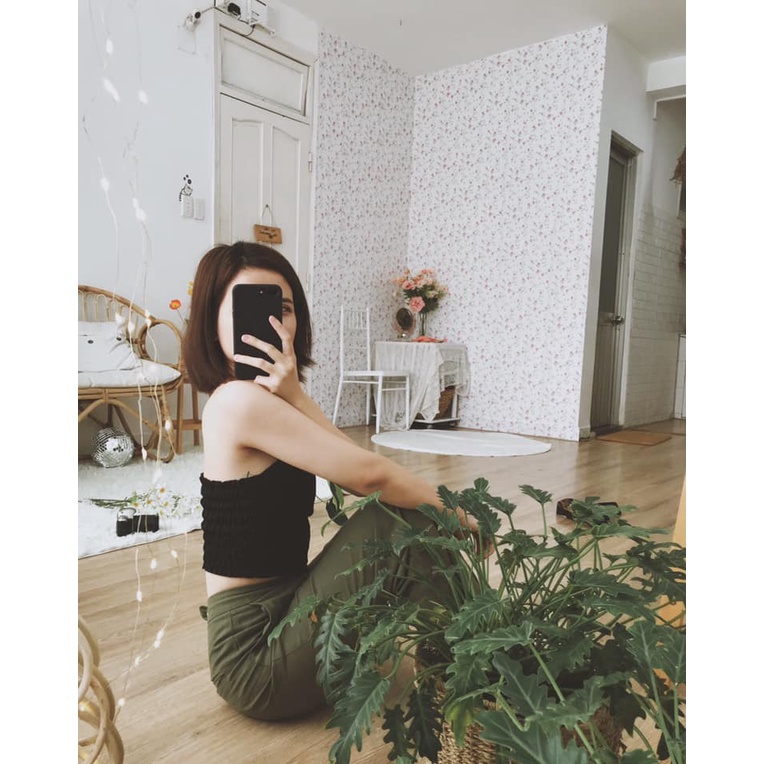 Áo Croptop Cúp ngực chất liệu Linen màu đen | BigBuy360 - bigbuy360.vn