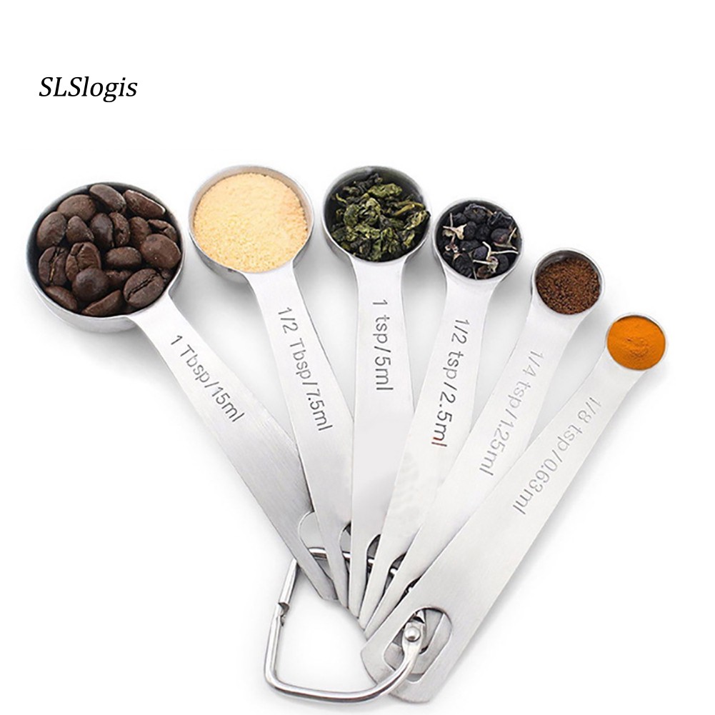 SLS 6Pcs/Set Stainless Steel Seasoning Measuring Spoon Round Cup Kitchen Baking Tool
