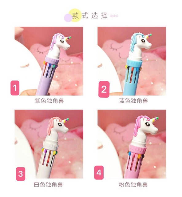 Bút 10 màu Zanmoo color hình ngựa Unicorn, khủng long, lợn.