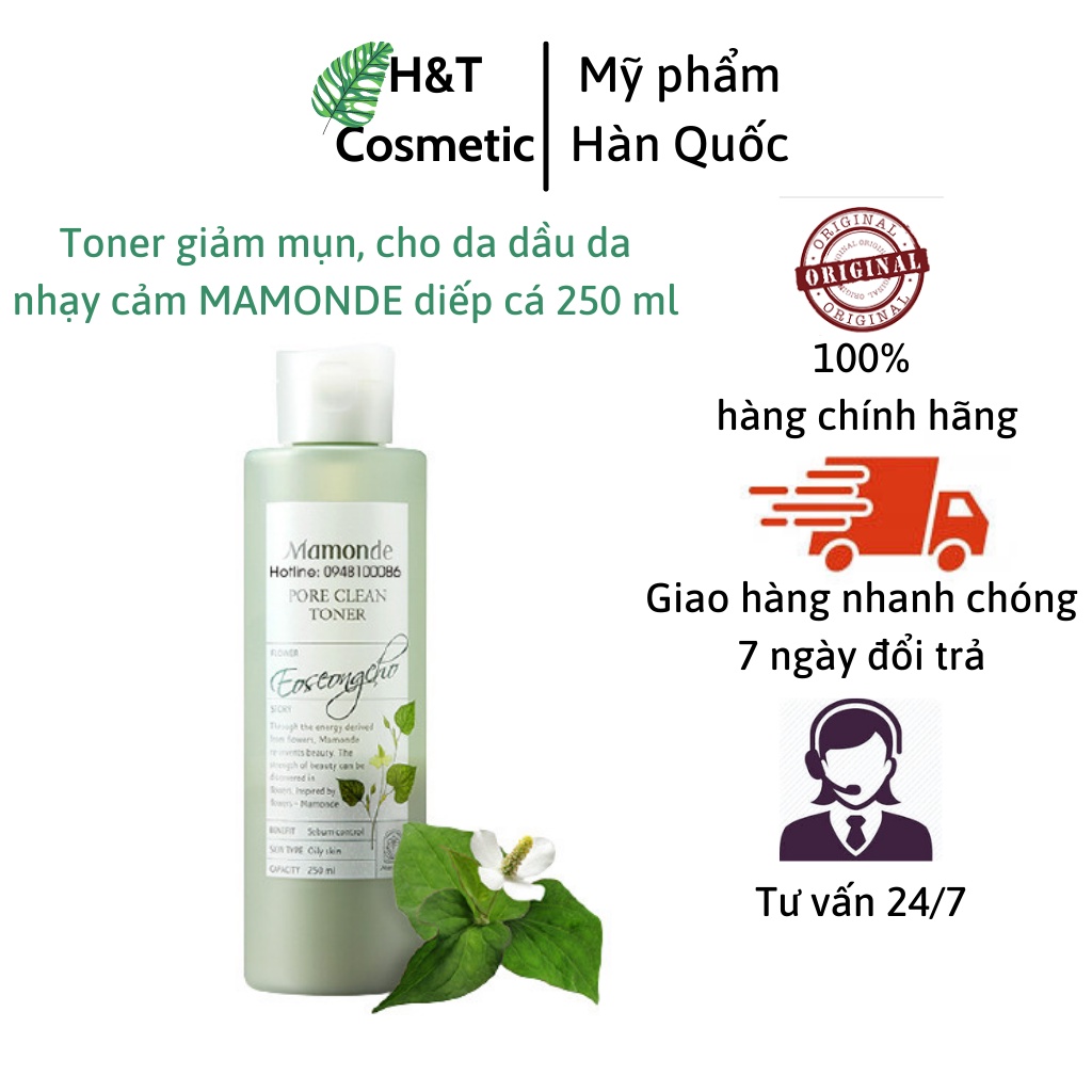 Nước hoa hồng diếp cá MAMONDE 250ml làm sạch và loại bỏ bã nhờn không cồn dành cho da dầu mụn