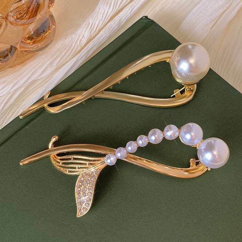 Kẹp Tóc Kim Loại Đính Hạt Ngọc Trai Phong Cách Hàn Quốc