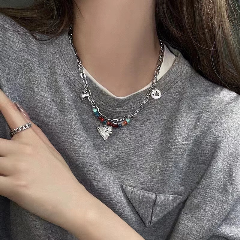Dây Chuyền Xỏ Hạt Hình Trái Tim Nhiều Màu Phong Cách Hàn Quốc Dành Cho Nữ