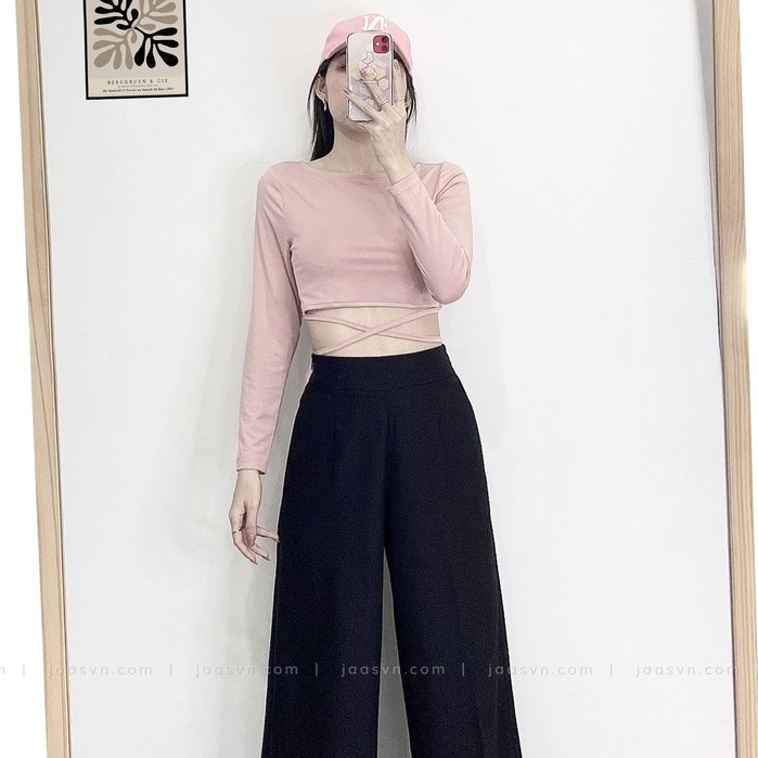 Áo croptop tay dài ôm body thắt dây eo cá tính