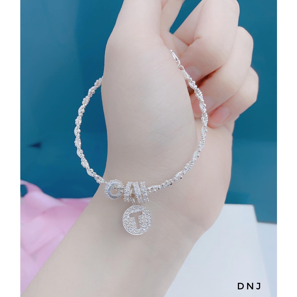 Lắc tay nữ bạc Ý s925, vòng tay xoắn mix thẻ chữ cái đính đá theo tên - Kho sỉ bạc Nhất Linh