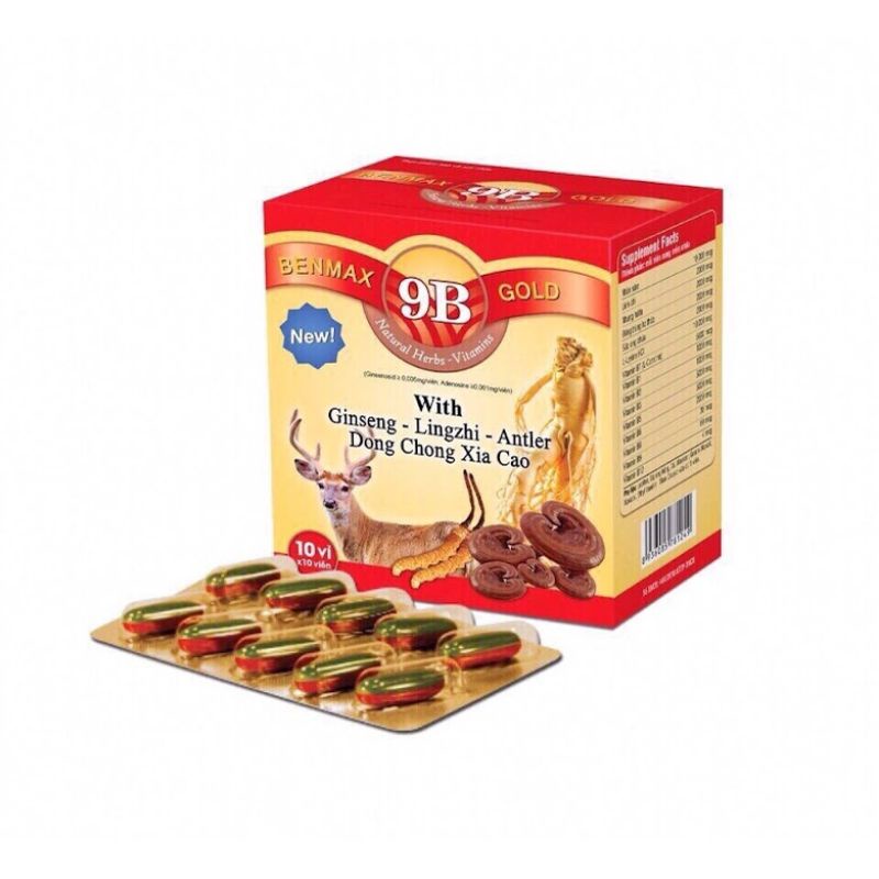 Viên uống bồi bổ sức khoẻ Benmax 9B Gold giúp tăng cường đề kháng, thể lực giảm quá trình lão hoá hộp 100 viên