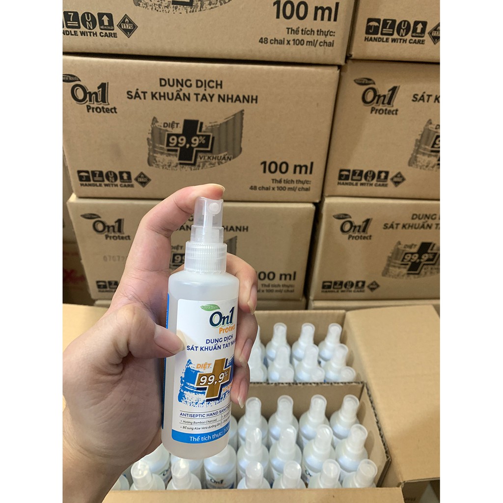 Thùng 48 chai dung dịch sát khuẩn tay nhanh ON1 protect hương BamBoo Charcoal (48 chai x 100ml) C0201