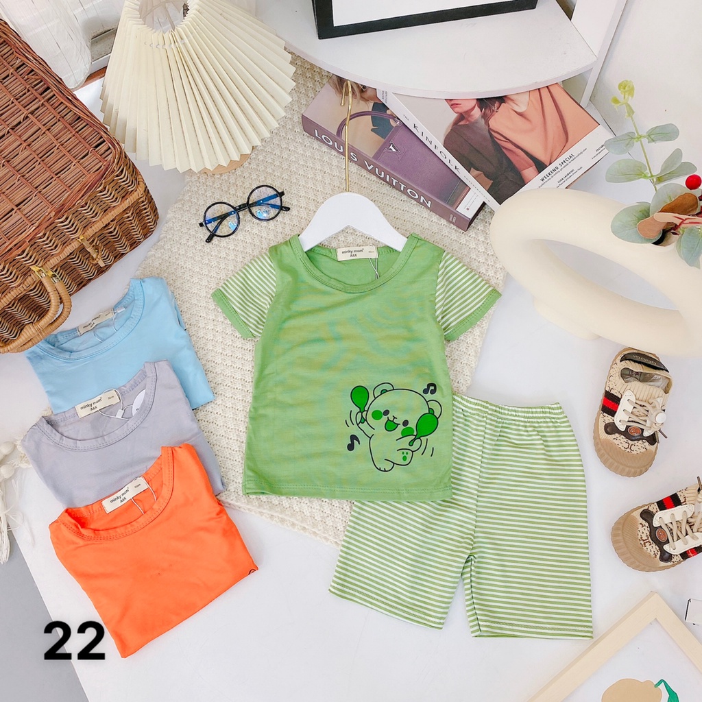 Bộ cọc tay quần sọc nhuyễn, thun lạnh minky mom,cho bé trai, gái từ 7kg đến 30kg M 22