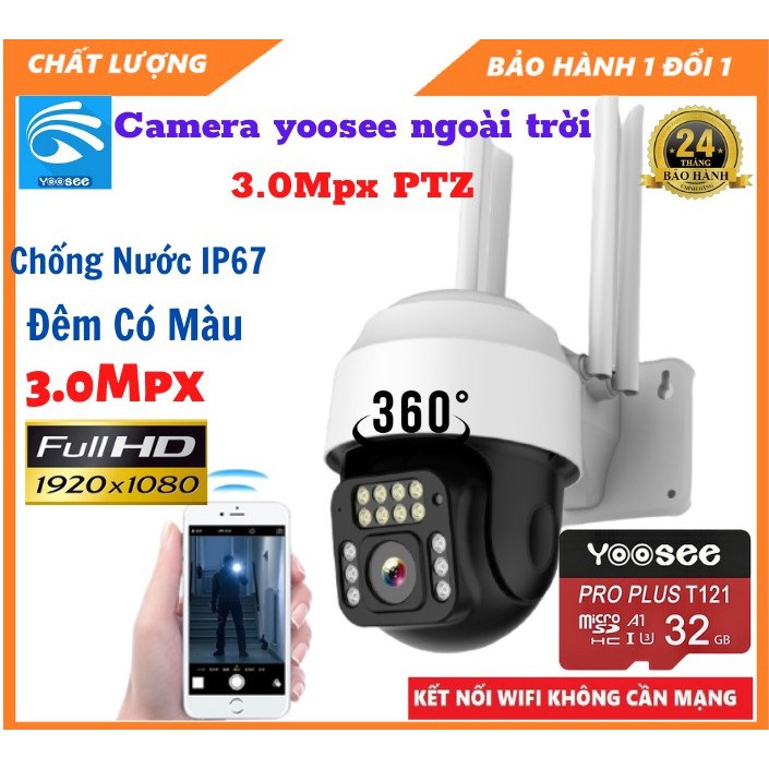 [Mã 44ELSALE2 giảm 7% đơn 300K] Camera yoosee ngoài trời PTZ 3.0 MPX mắt nhện - BH 24 tháng