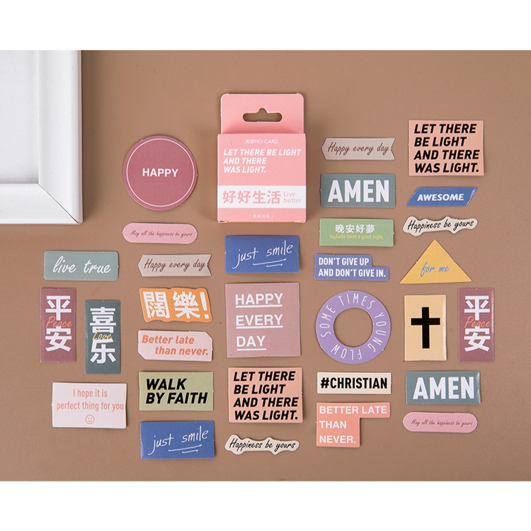 Sticker hộp 46 miếng dán - Thông Điệp Hồng - Hộp nhãn dán trang trí sổ tay bullet journal - M336