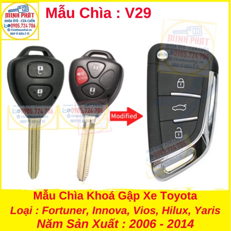 Chìa Khoá Gập xe Toyota Innova, Fortuner, Vios, Hilux, Yaris 2006 đến 2014