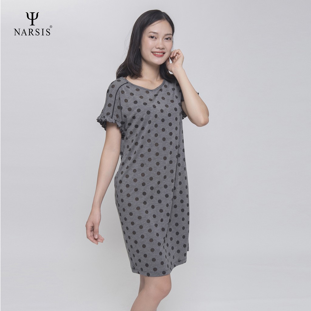 Váy nữ cổ tròn ghi chấm bi đen Narsis B0004