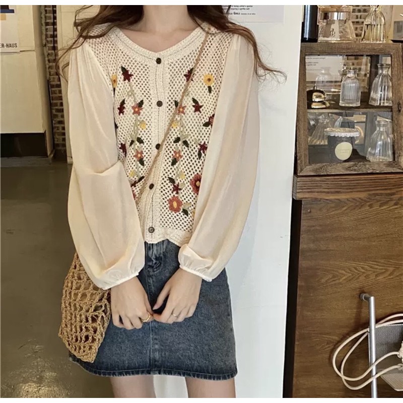Order áo kiểu nữ thêu hoa Vintage 🌺🌺