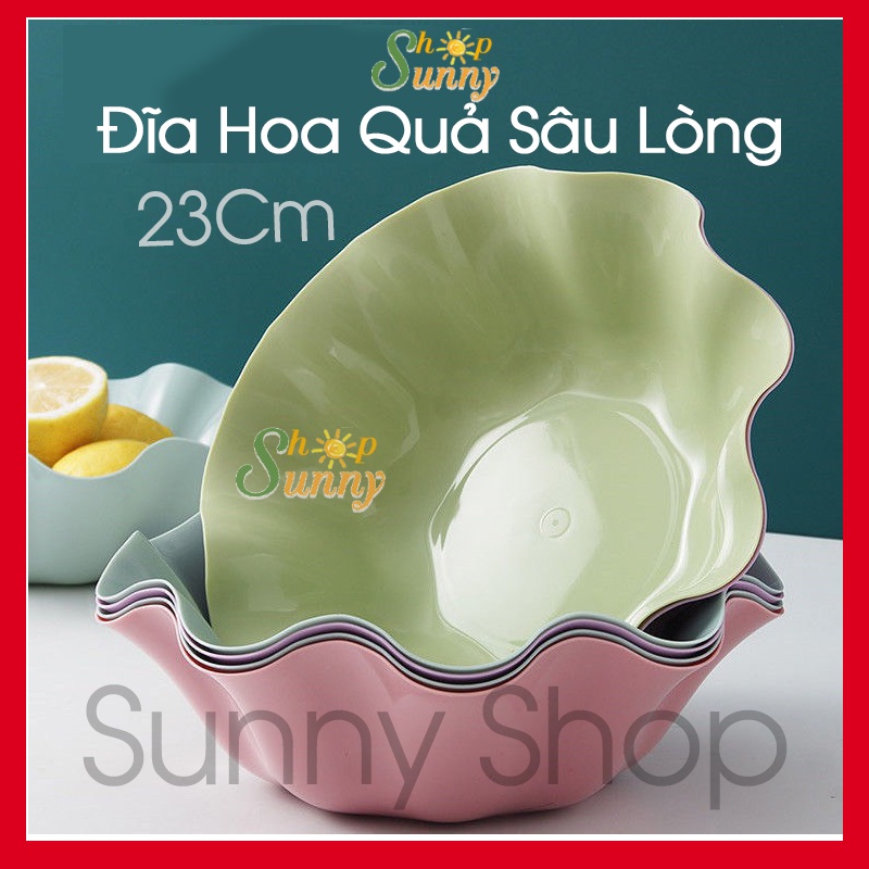 Đĩa nhựa dẻo đựng hoa quả đồ ăn sâu lòng size 23cm viền uốn lượn, bát nhựa decor trang trí phong cách bắc âu