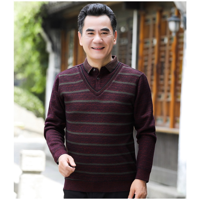 Áo Len Trung Niên Lót Nỉ Nhung Cổ Sơ Mi Lịch Lãm, Áo len tặng ông tặng bố hãng Morendu Quảng Châu E188D2