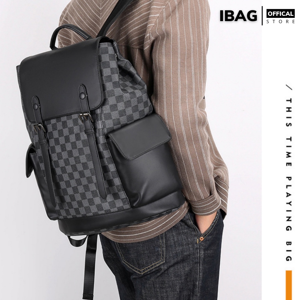 Balo Da Cá Mập Ba Lô Da Thời Trang Nam Nữ IBAG Balô da Lv Da Pu Cao Cấp Balo Đi Học Ulzzang Balo Đựng Laptop 15.6 Inh