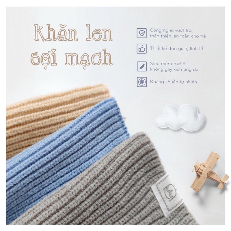 Khăn len sợi mạch màu tây, siêu mềm, kháng khuẩn cho bé