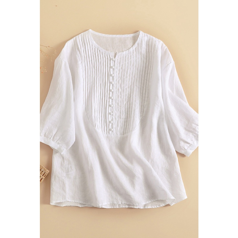 Áo kiểu bằng cotton lanh mát tay dài thời trang nữ phong cách Nhật Hàn