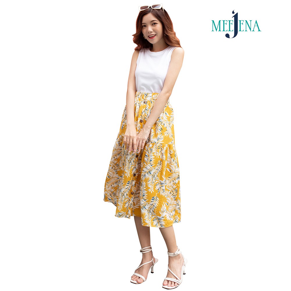 Chân Váy Xòe 42-60 kg Vải Đũi Hoa Qua Gối Eo Thun MEEJENA - 3368 | BigBuy360 - bigbuy360.vn