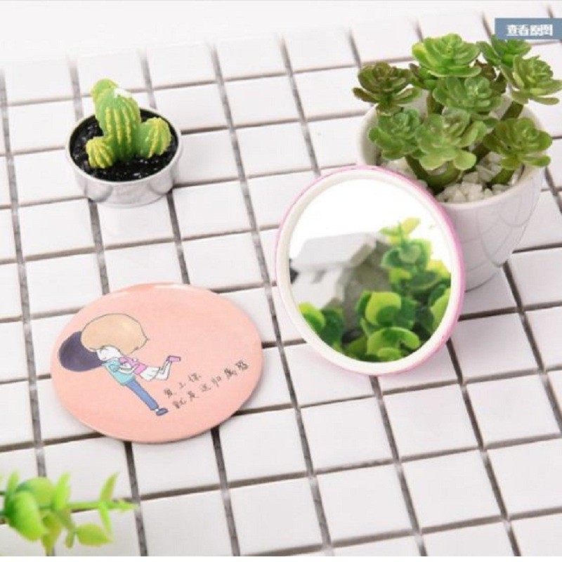 Gương trang điểm mini siêu cute cầm tay bỏ túi Hàn Quốc tiện lợi viền kim loại Yasan