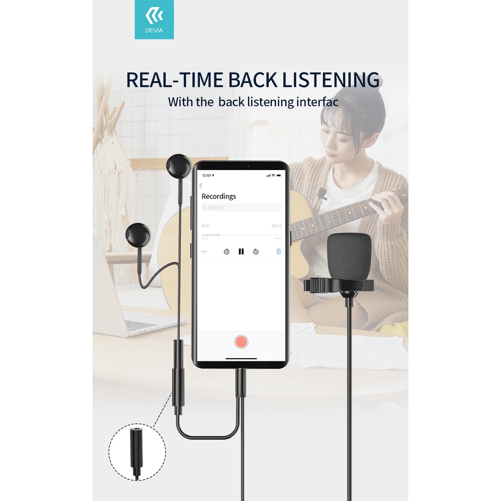 Micro Thu âm Live stream có dây cho iPhone, Samsung, Oppo DEVIA smart series hàng chính hãng bảo hành 12 tháng