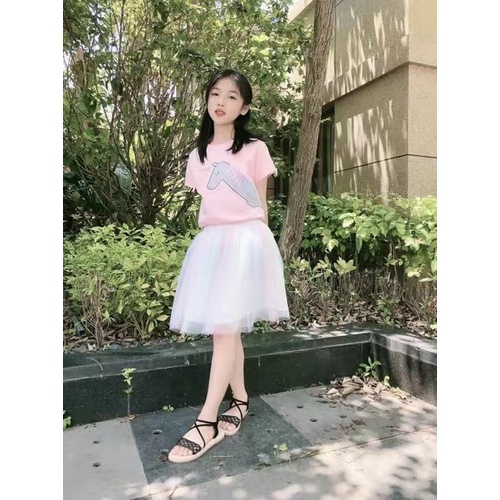 Sét váy cộc tay phối chân cầu vồng hoạ tiết ngựa Pony cho bé gái (Cao 110-160cm, nặng 14-40kg) N00961