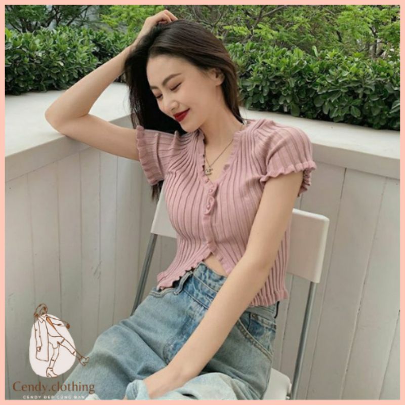 [Hàng Cao Cấp Loại 1 + Ảnh Thật] Áo Croptop Cổ V Chất Len Cao Cấp Cendy Clothing - CD082 | BigBuy360 - bigbuy360.vn