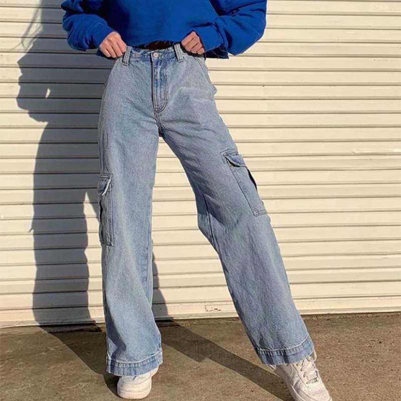 Quần Jeans Dài Lưng Cao Ống Rộng Thời Trang Cho Nữ