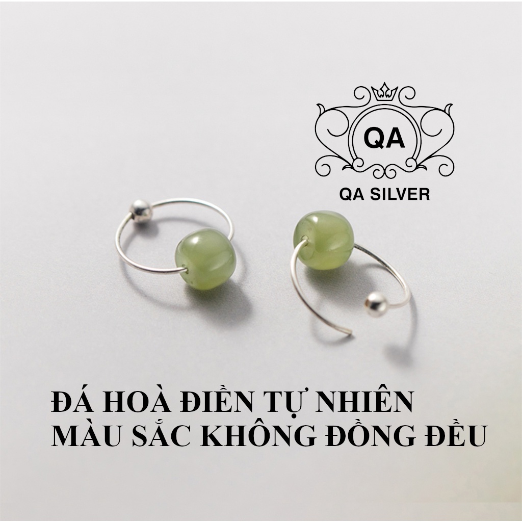 Khuyên tai bạc 925 tròn mặt đá xanh bông nữ tối giản S925 JADE QA SILVER Earrings EA220709