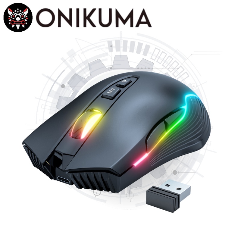 Onikuma CW905 Black RGB Wireless Gaming Mouse, Rechargeable Computer Mice with RGB Backlit, 5 Adjustable DPI Up to 3600, Ergonomic Laptop PC Mouse with 7 Buttons