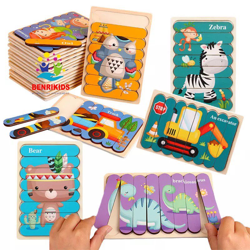 Set 5 Tranh Ghép Thông Minh Benrikids Bằng Que Kem Dạng Domino 2 Trong 1 Cho Bé Vừa Chơi Vừa Học