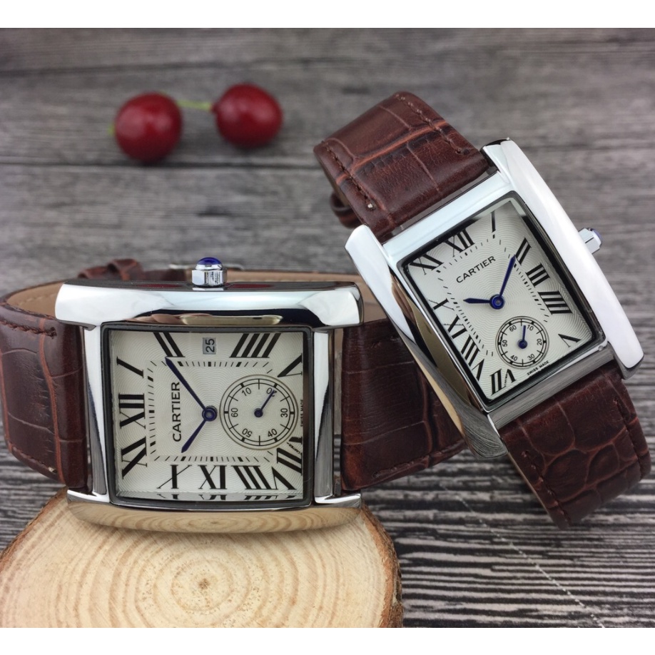 Đồng Hồ Quartz Mặt Vuông Với Dây Đeo Da