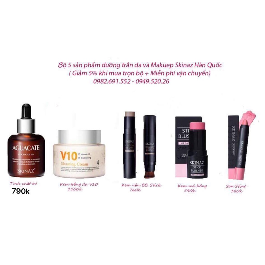 Bộ 5 Sản phẩm dưỡng trắng da và makeup cao cấp Skinaz Hàn quốc
