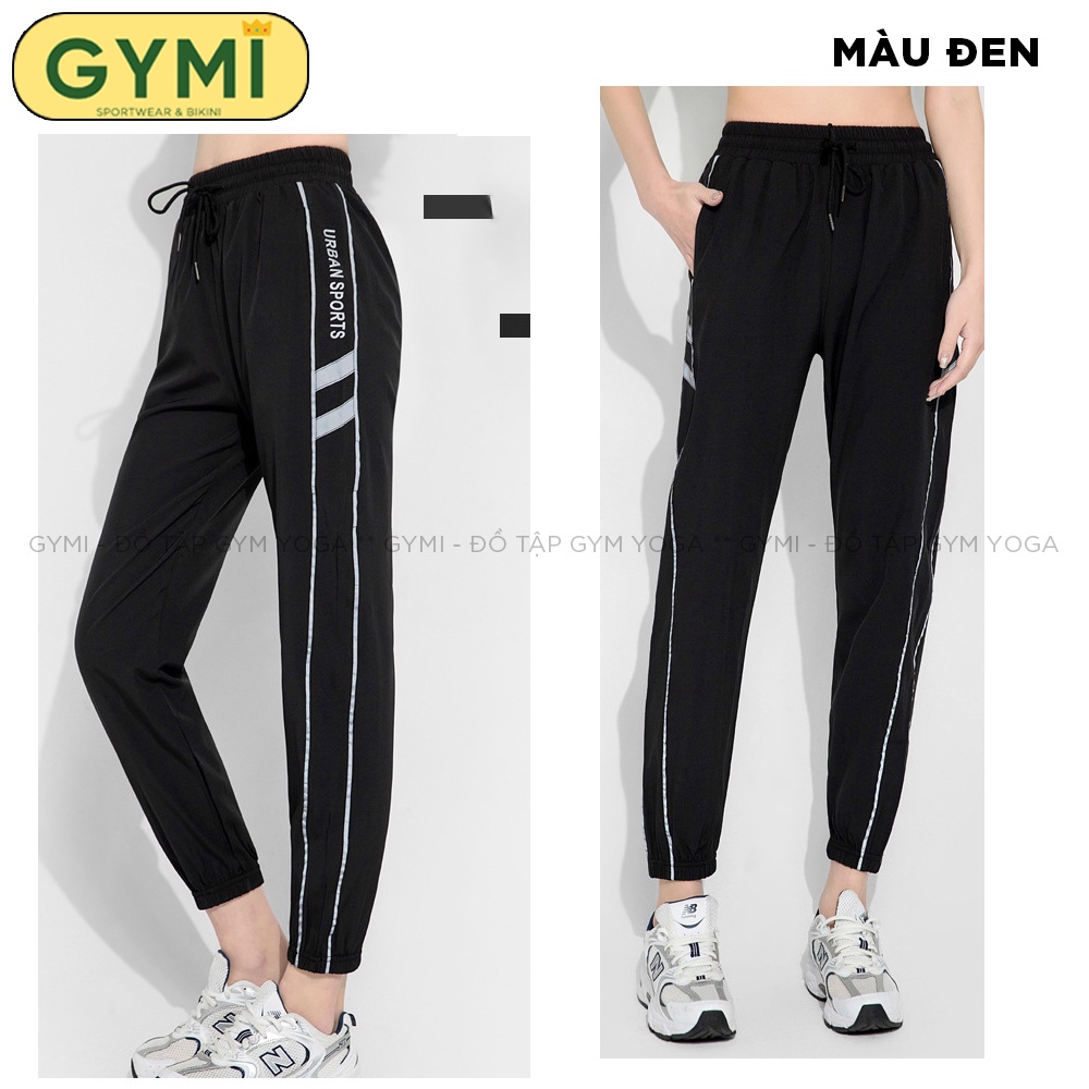 Quần jogger tập gym yoga nữ GYMI QJ03 dáng rộng thể thao chất gió 1 lớp mềm mịn thoáng khí bo ống