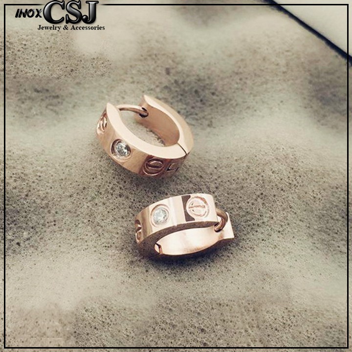 Combo Nhẫn + Bông tai Car tier titan siêu đẹp bền màu - Tặng hộp - Đem lại sang trọng, quý phái cho người đeo