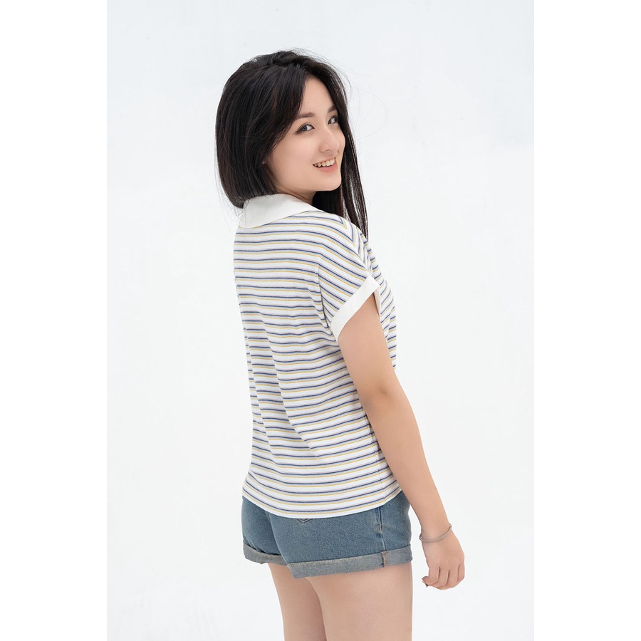 Áo polo nữ kẻ sọc tay liền cách điệu chính hãng YODY. Áo phông nữ có cổ chất cotton mềm mịn thoáng mát - APN3758